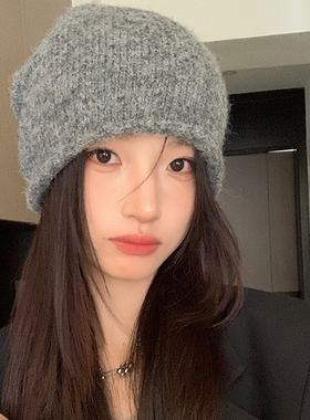 韩系ins氛围感针织堆堆帽含羊毛显脸小包头帽高级感秋冬百搭冷帽