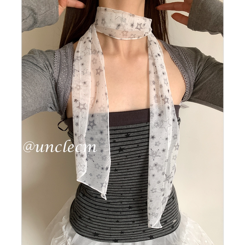 韩系氛围感印花星星薄款丝巾女