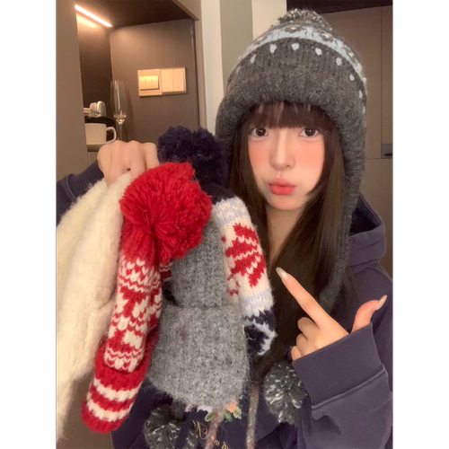 费尔岛风提花包头护耳帽