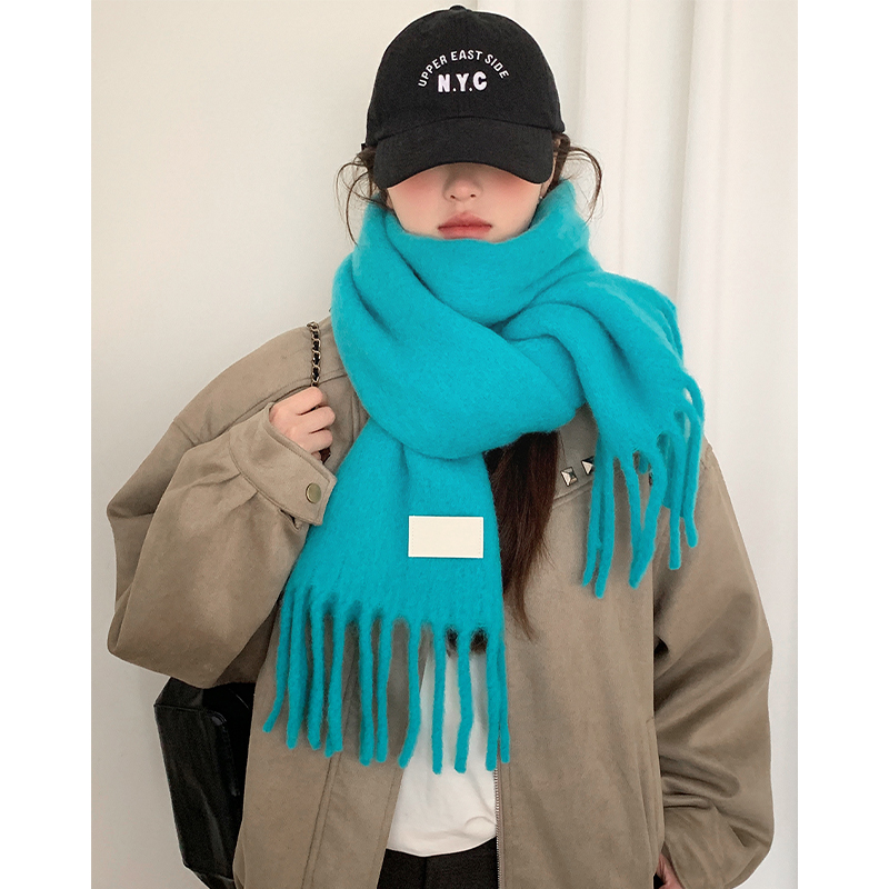 含羊毛韩系氛围感绿色针织围巾女款保暖护颈防寒围脖加厚披肩百搭