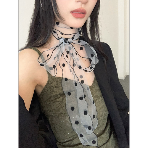 高级感蕾丝网纱波点丝巾女