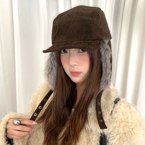 复古麂皮毛绒护耳雷锋帽子女款冬