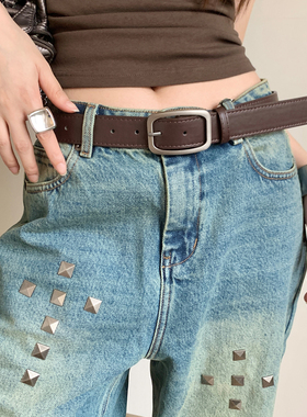 韩版简约港风宽腰带女款皮带男