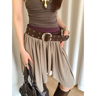 朋克风双排扣黑色宽版 腰带女士小众重工y2k设计感腰封高级感皮带