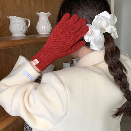 毛线针织可触屏保暖分指手套女