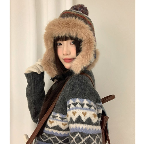 费尔岛女秋冬季护耳雷锋帽保暖