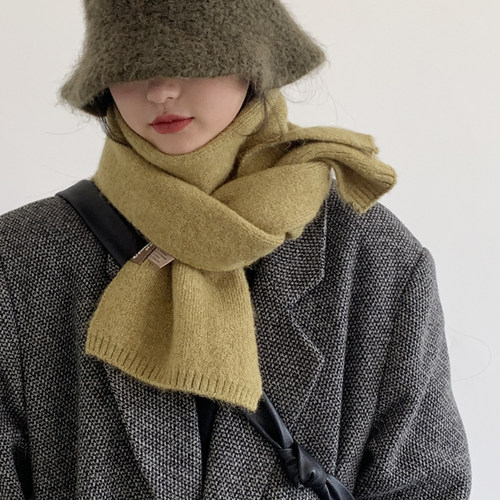 含羊毛纯色针织围巾女冬季2025新款高级感韩版百搭仿羊绒保暖围脖