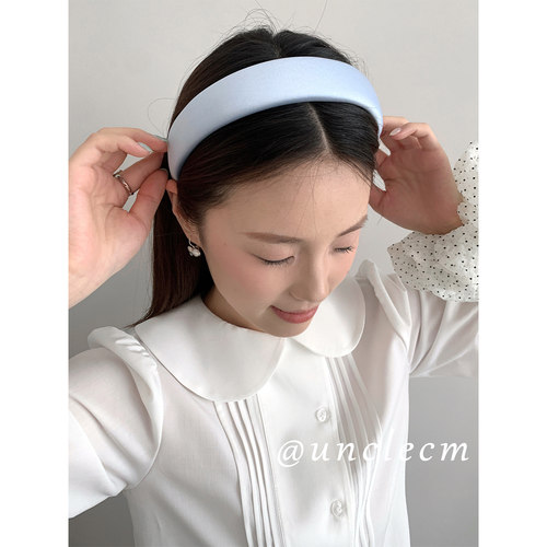 韩系ins蓝色缎面款宽边发箍女