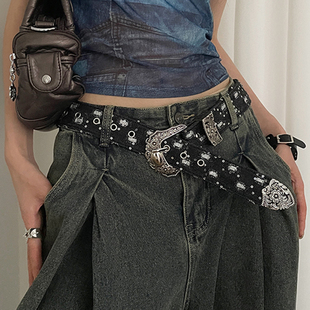 饰裤 复古牛仔设计感腰带女个性 皮带装 风配牛仔裤 带潮 y2k做旧美式