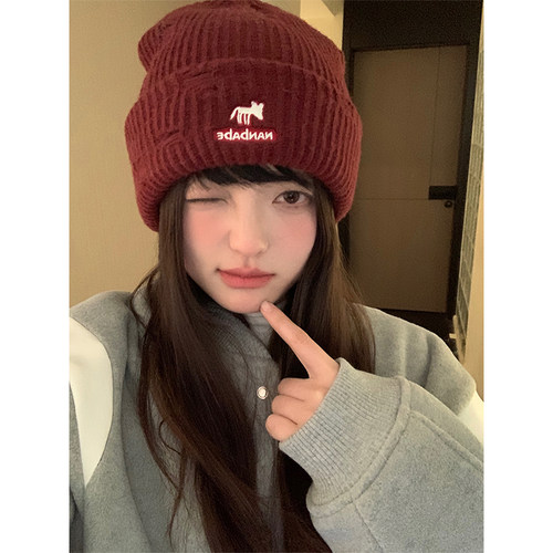 秋冬季韩系简约卡通针织毛线帽女