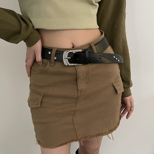 复古腰带女士夏季 钻石休闲裤 简约百搭装 皮带个性 带潮 饰牛仔裤 美式