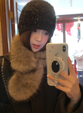 原版蘑糯糯同款高级感毛毛围巾女款冬季毛绒绒加厚毛领围脖千金风