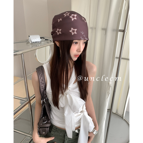 美式复古星星印花丝巾女