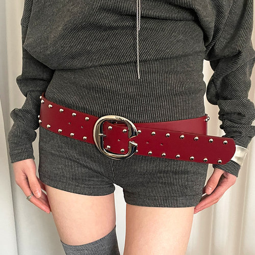 重工铆钉设计感宽版腰带女