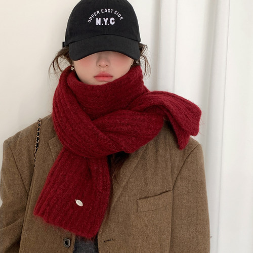 秋冬季新年圣诞红色围巾女