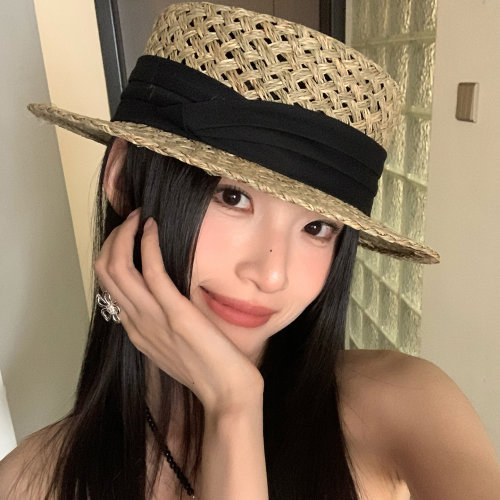 大帽檐法式镂空编织草帽女