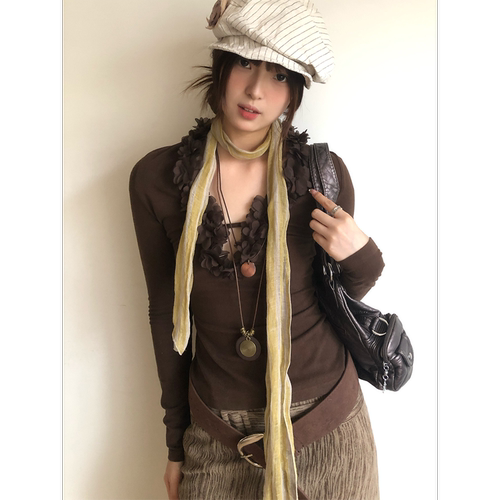 复古文艺风条纹亚麻丝巾女