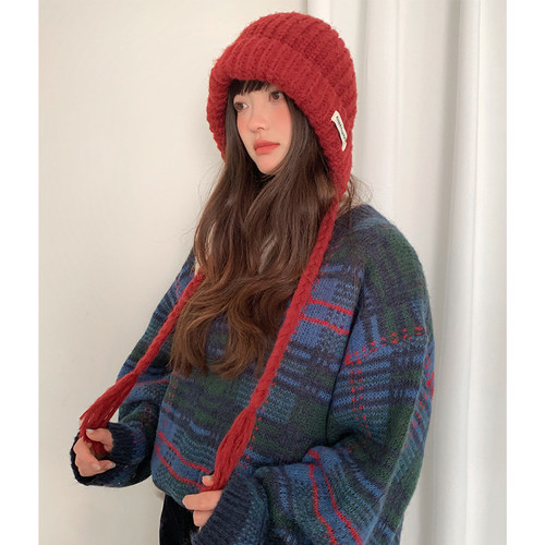 韩系女冬季大头围护耳毛线帽保暖