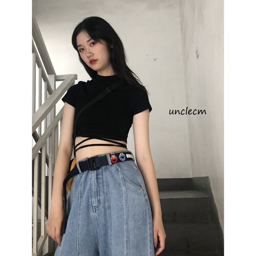 学生腰带女酷ins风潮韩帆布裤