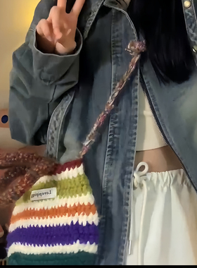 可爱多巴胺复古包包可手提可斜挎针织包大容量小众设计感韩版百搭