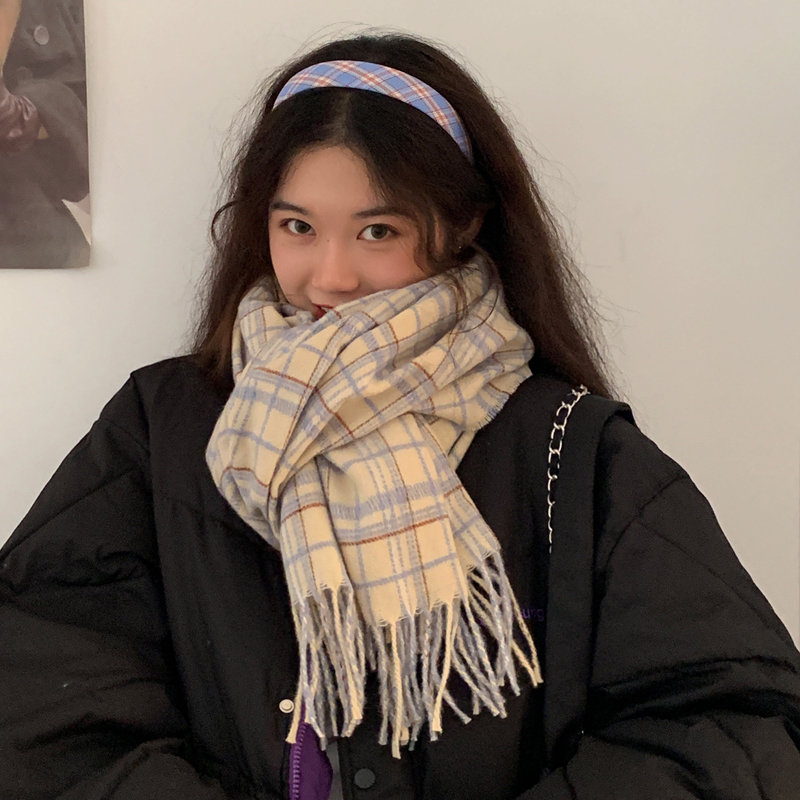 ins两用学生仿羊绒春秋格子围巾