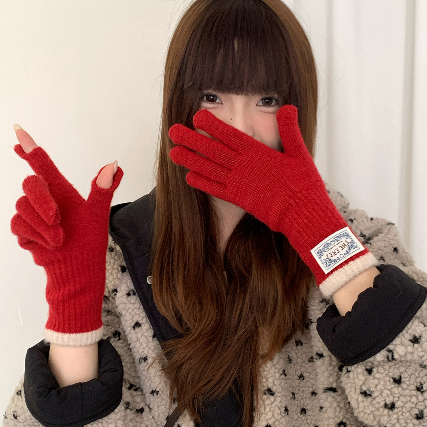 含羊毛可触屏针织手套女冬季新款