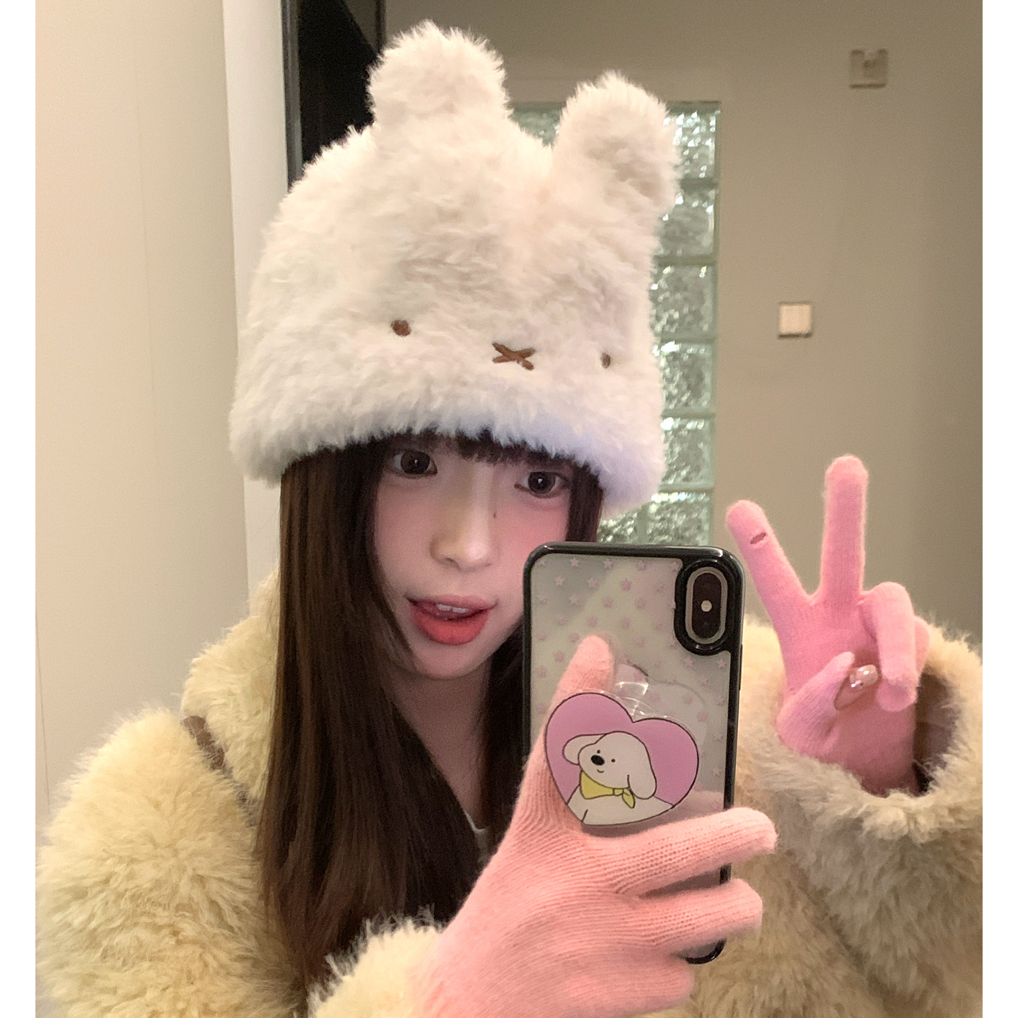 可爱米菲兔耳朵毛绒帽子女款冬季加厚护耳帽大头围针织粉色包头帽,服饰配件/皮带/帽子/围巾,帽子,淘宝优惠券,粉丝福利购,淘宝优惠卷