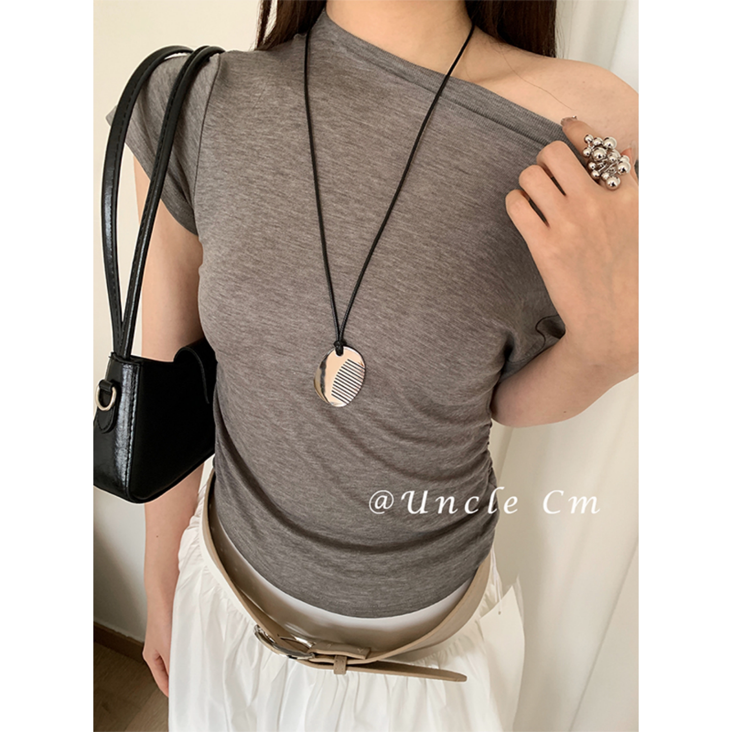 韩版时髦复古银色梳子项链女高级感百搭毛衣链小众设计长款锁骨链