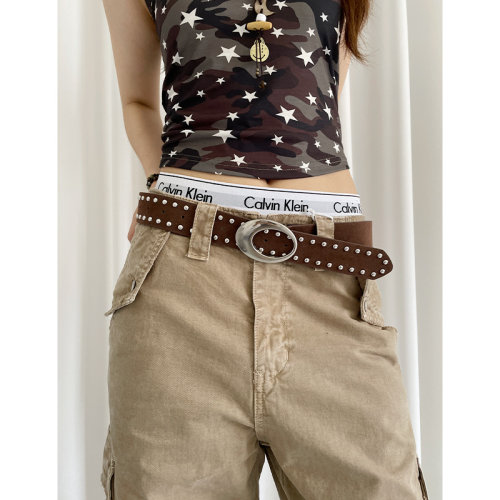 美式复古麂皮绒铆钉腰带女