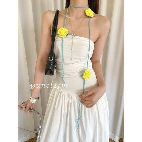韩系氛围感钩织立体花朵项链女