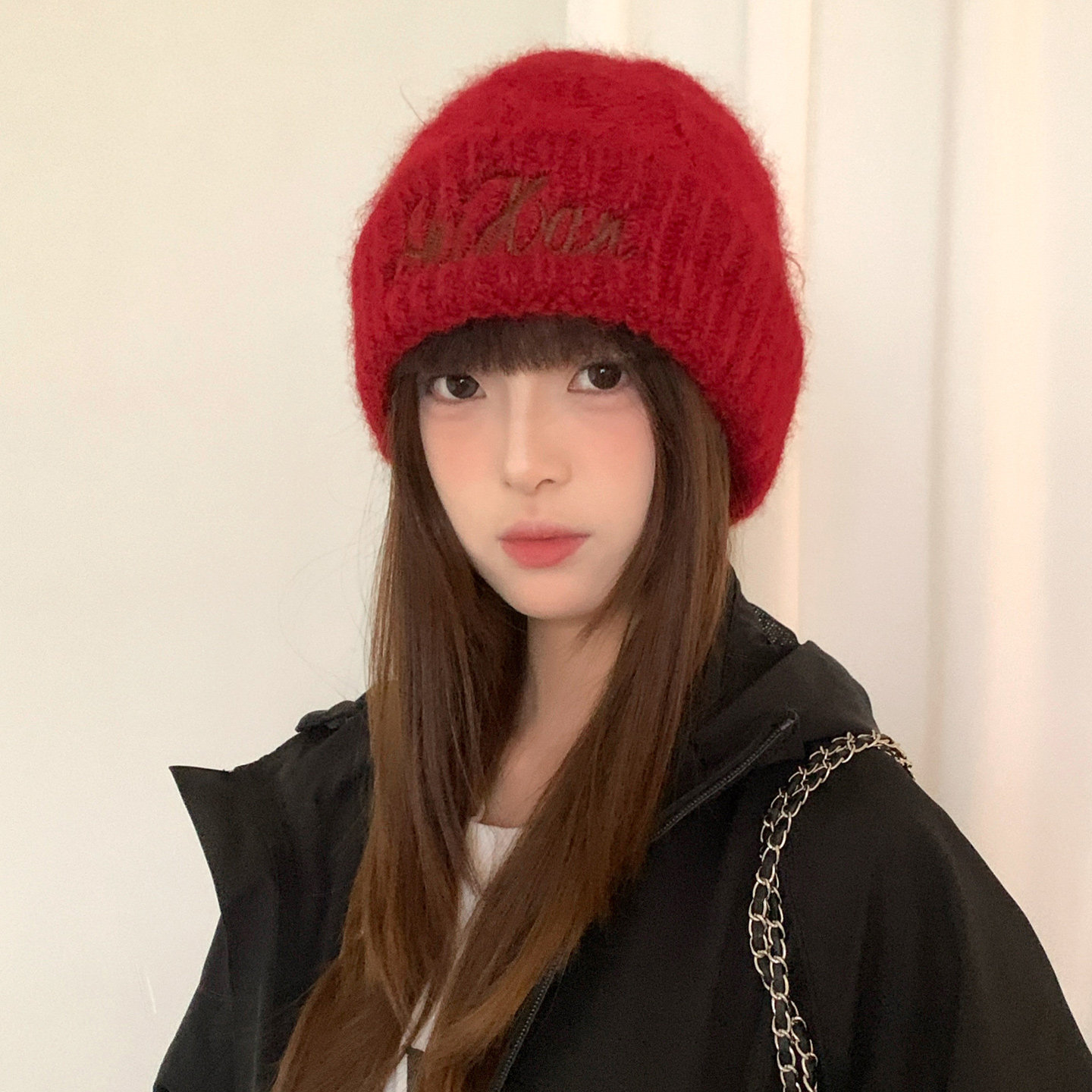 含羊毛加厚刺绣字母红色针织帽子女款冬季大头围护耳帽保暖毛线帽,服饰配件/皮带/帽子/围巾,帽子,淘宝优惠券,粉丝福利购,淘宝优惠卷