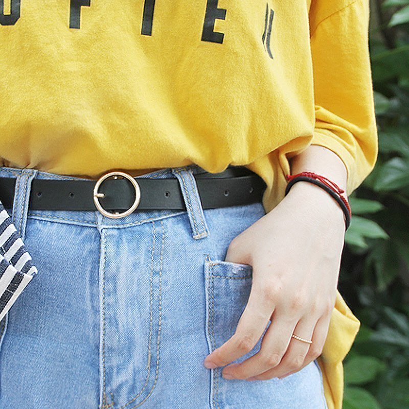 休闲风学生裙子黑色圆环细腰带