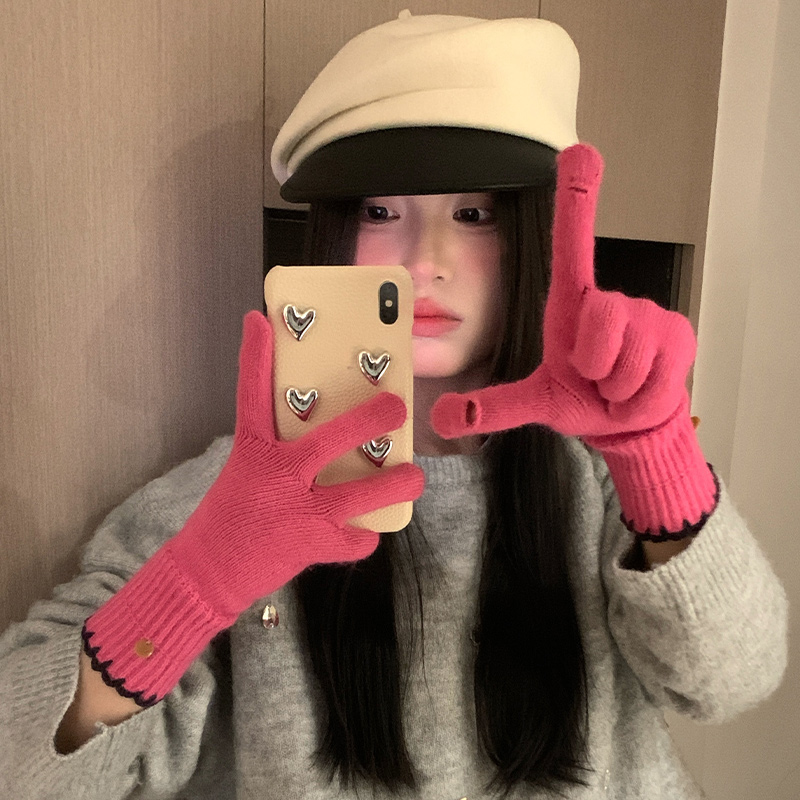 加厚保暖五指手套可触屏百搭