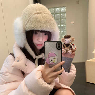 韩版可爱毛绒护耳雷锋帽子女冬季