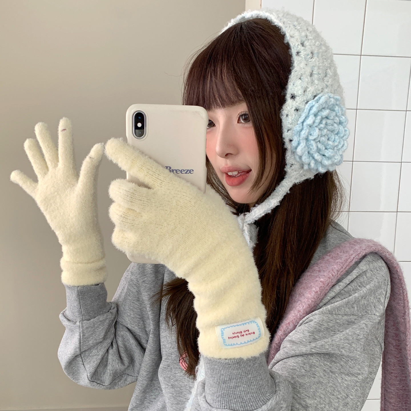 糖果色毛绒软糯针织手套女冬季