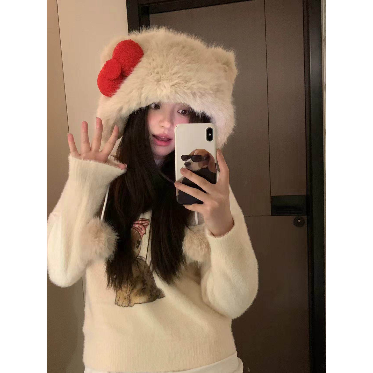 可爱蝴蝶结毛绒帽女2025新款冬季韩版保暖护耳冷帽显脸小包头帽,服饰配件/皮带/帽子/围巾,帽子,淘宝优惠券,粉丝福利购,淘宝优惠卷