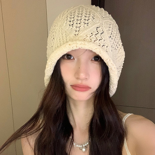 日系慵懒风编织镂空百搭包头帽