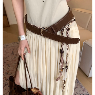 复古美拉德咖色麂皮绒宽版 饰 腰带女小众显瘦腰封配连衣裙子皮带装
