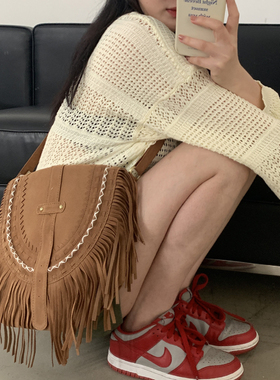 2025新款潮流韩版流苏包女夏季复古包包百搭斜挎包小众设计单肩包