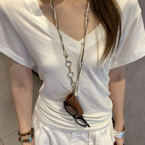 高级感编织小皮夹吊坠长款项链女