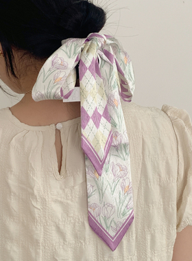 小清新花朵印花长条丝巾春秋夏季装饰小领巾女发带绑包包丝带头饰