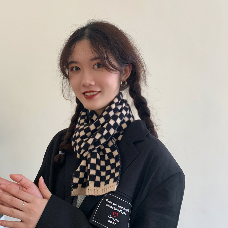 黑白棋盘格子韩版短款女ins可爱