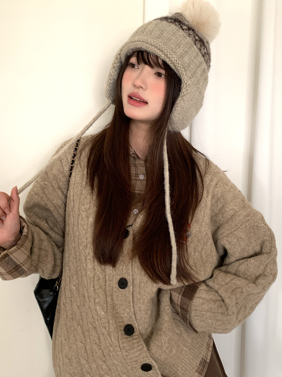 Fair Isle Hat Women's Autumn and Winter Thickened Warm Ear Protection Hat Wool Coldproof Knitted Baotou Lei Feng Hat