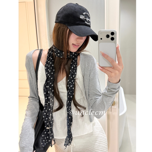 李兰迪同款黑白波点细长条丝巾女