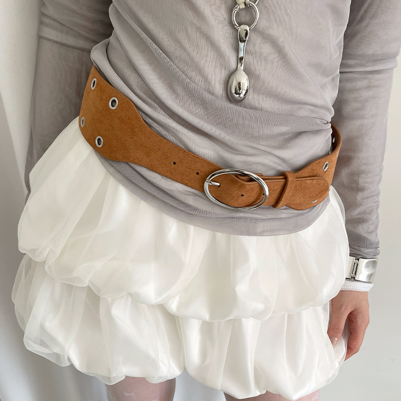 设计感不规则绒面宽腰带女