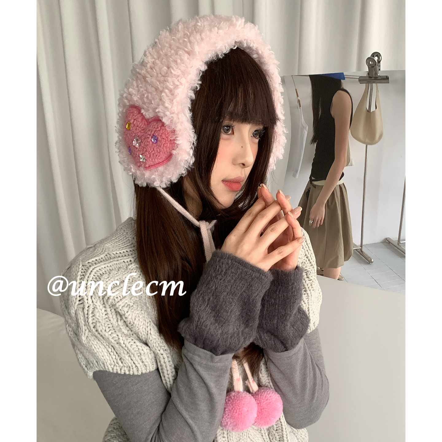 冬季粉色爱心加厚羊羔绒绑带耳罩女毛绒护耳保暖耳套防寒耳包耳暖,服饰配件/皮带/帽子/围巾,耳套,淘宝优惠券,粉丝福利购,淘宝优惠卷