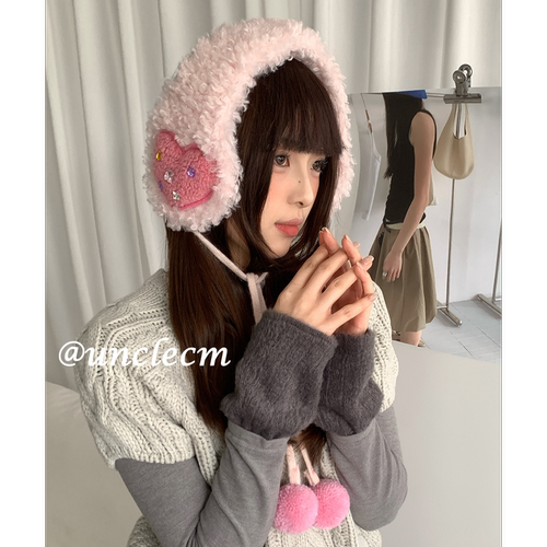 甜美爱心加厚羊羔绒绑带耳罩女冬