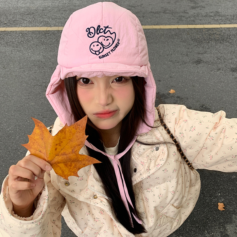 秋冬季甜美爱心笑脸刺绣韩版户外滑雪可爱包头加厚保暖护耳雷锋帽