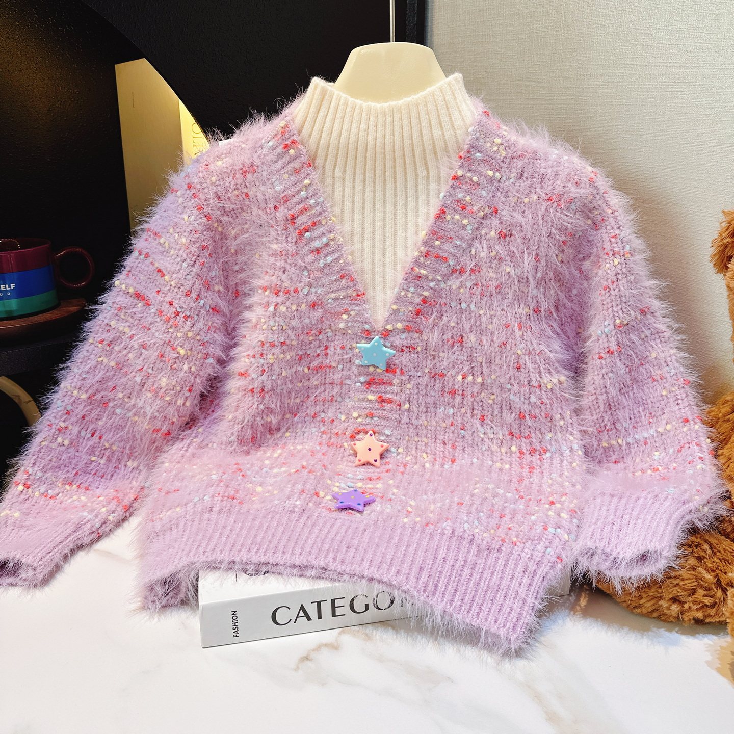 女童毛衣加厚秋冬款2025新款中大童水貂绒毛衫外套洋气紫色