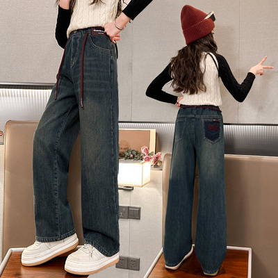 彤欣贝贝&980后袋绣花阔腿裤女童